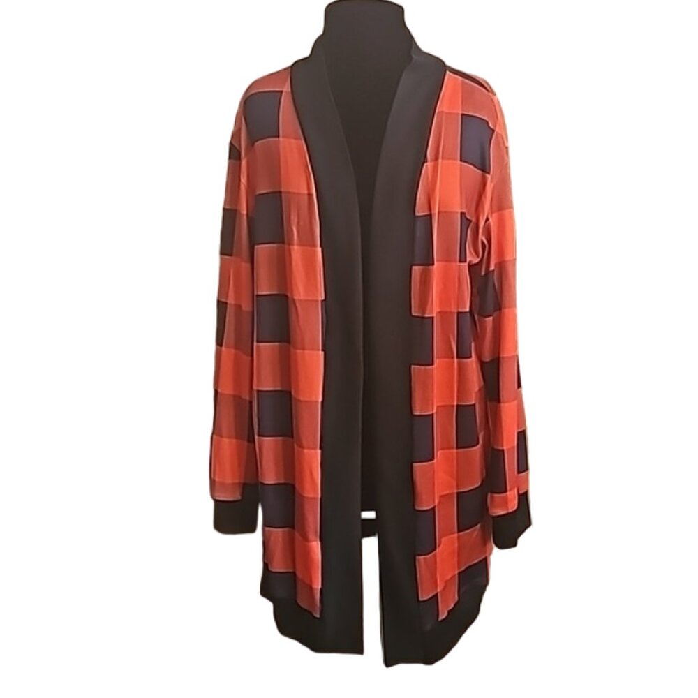 NWT Floral Blooming light open front long plaid jacket Plus 2X